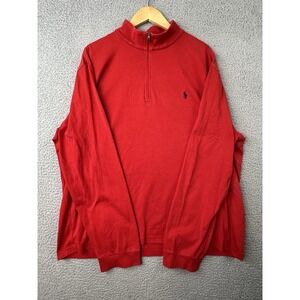 VTG Polo Ralph Lauren Sweater Mens 2XL Red 1/4 Zip Pullover Pima Cotton